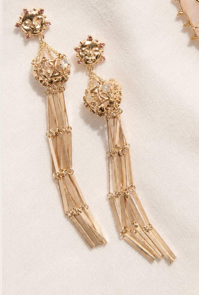Sun Face Duster Tassel Earrings
