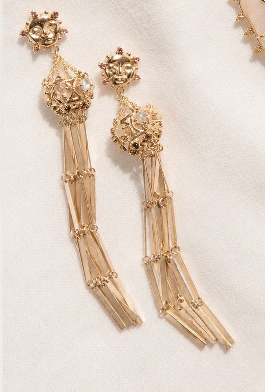 Sun Face Duster Tassel Earrings