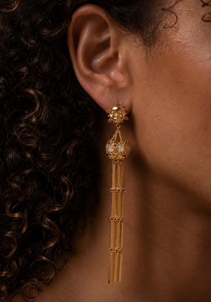 Sun Face Duster Tassel Earrings